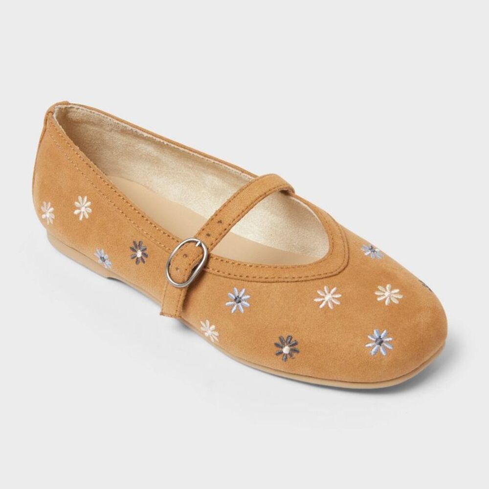 Kids' Lizbeth Embroidered Ballet Flats - Cat & Jack Tan 1